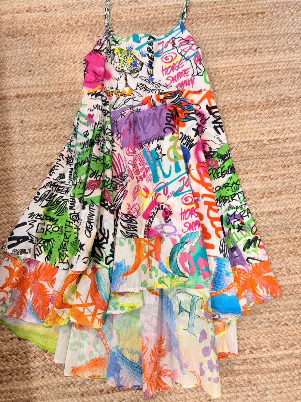Camilla Multicolor Graffiti Print Sundress with Neon Accents
